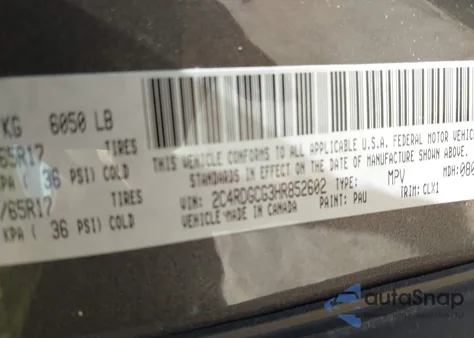 2017 Dodge Grand Caravan Sxt из США, поврежденный, VIN 2C4RDGCG3HR852602